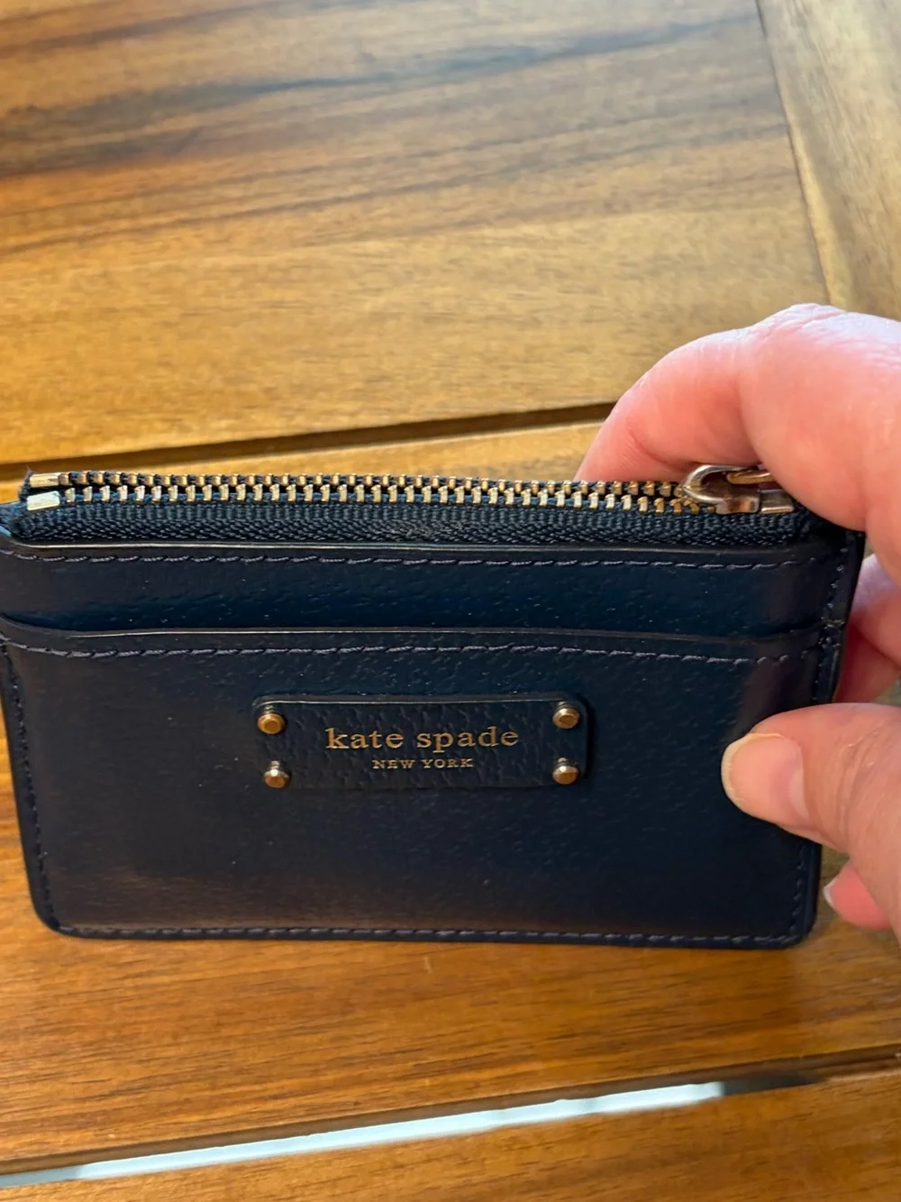 Kate Spade Jeanna Small Zip Card Holder in Petrol Blue Leather